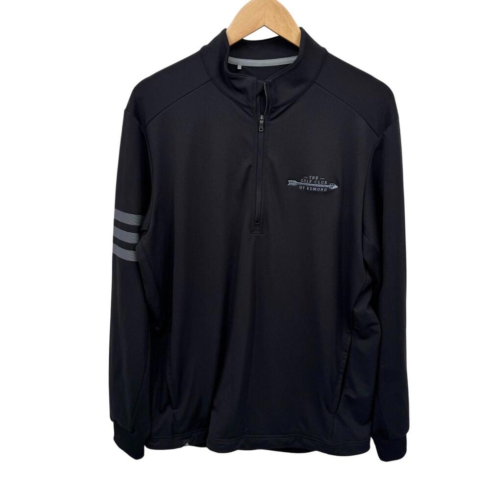 Adidas 1/4 Zip Golf Pullover Shirt M Black Polyester Pockets Golf Club of Edmond